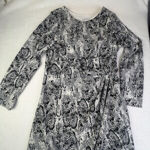 Julia Jordan Dress Womens 14 Black Snake Print Fit & Flare Long Sleeve Midi